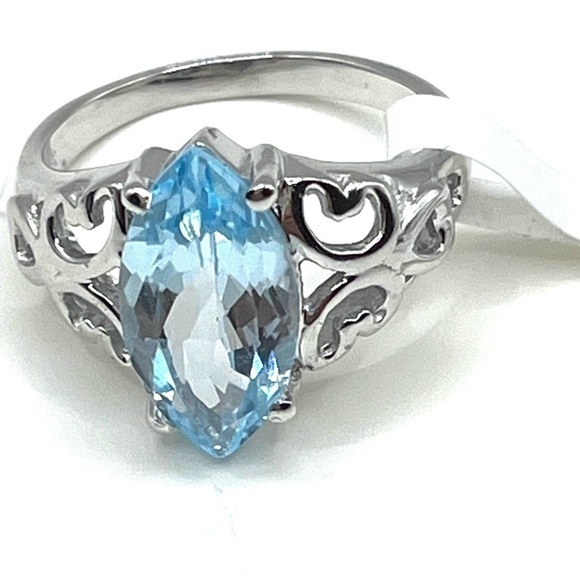 Sky Blue Topaz size 6 Marquise Sterling Silver Solitaire Ring - Picture 6 of 10